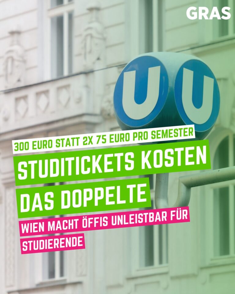 Grafik zur Kritik der GRAS an der Stadt Wien: Wien macht Öffitickets entschieden teurer: Studitickets kosten das Doppelte
